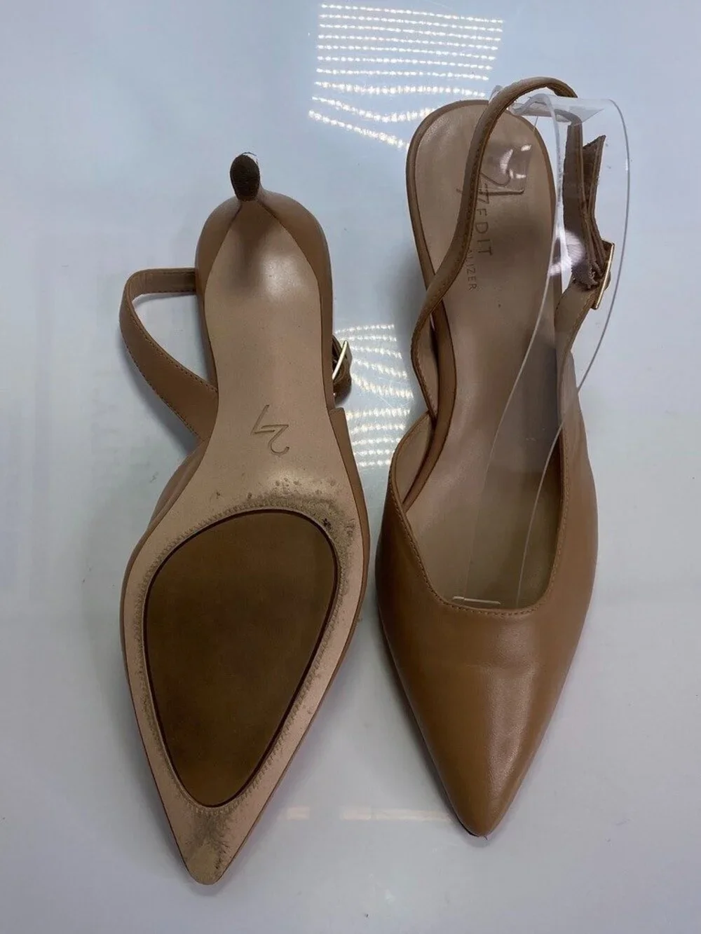 Naturalizer 27 Edit Women's Felicia Taupe Leather Pointy Slingback Heel Sz 9.5